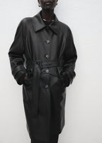 Long Leather Effect Trench Coat With Belt