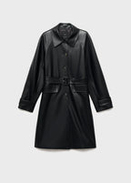 Long Leather Effect Trench Coat With Belt