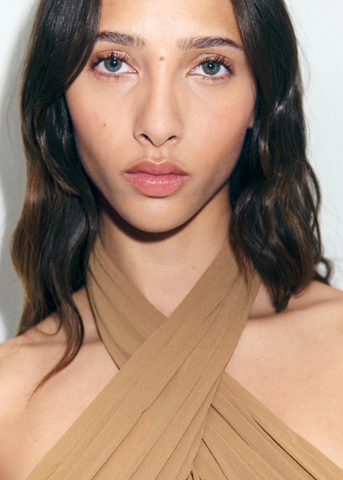 Long Semi Transparent Dress With Crossed Neckline