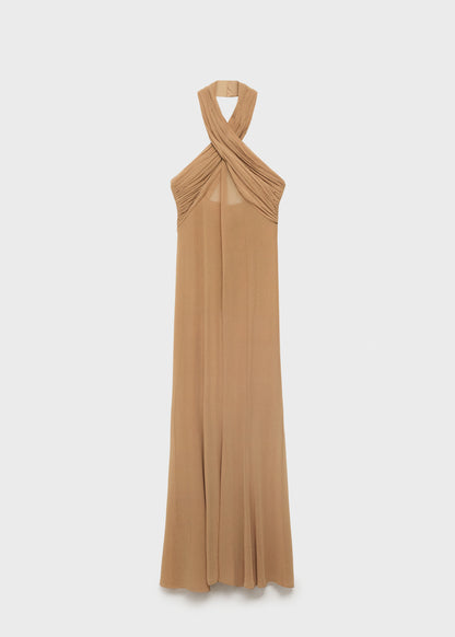 Long Semi Transparent Dress With Crossed Neckline