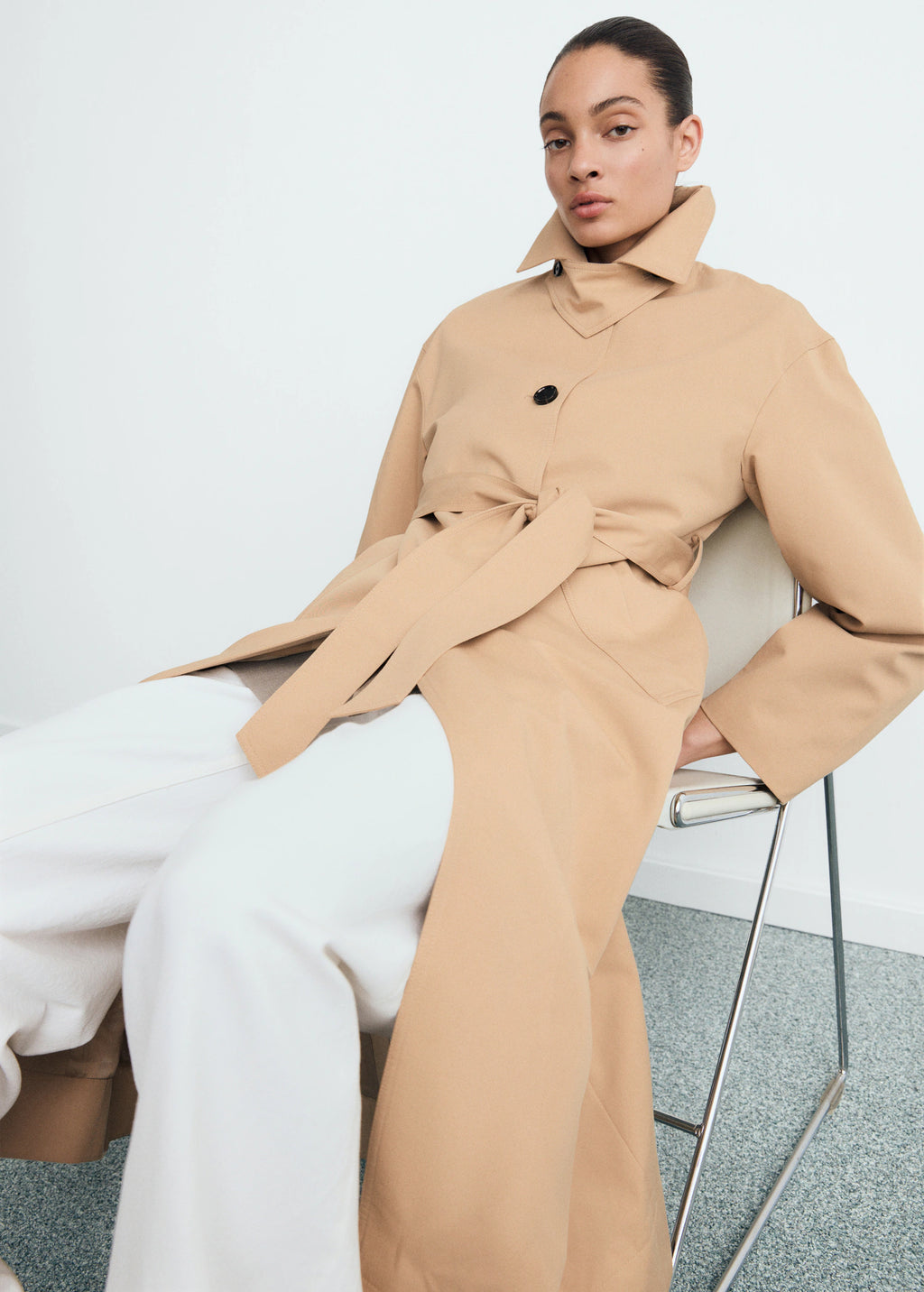 Long Trench Coat With Belt