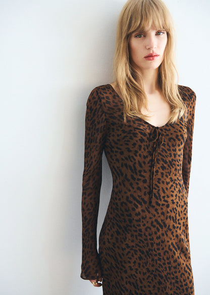 Long Sleeved Leopard Print Dress