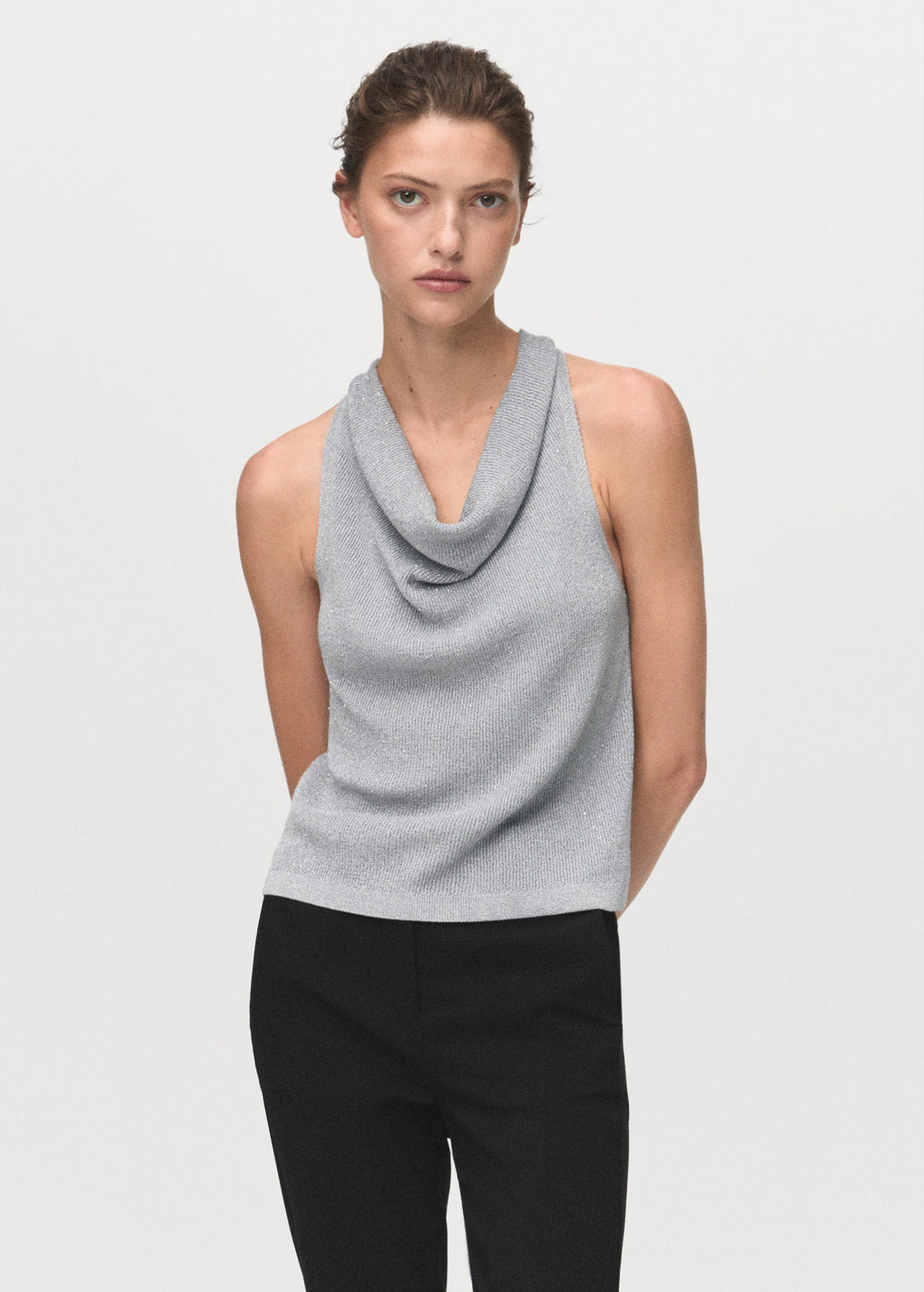 Lurex Knitted Top With Draped Neck