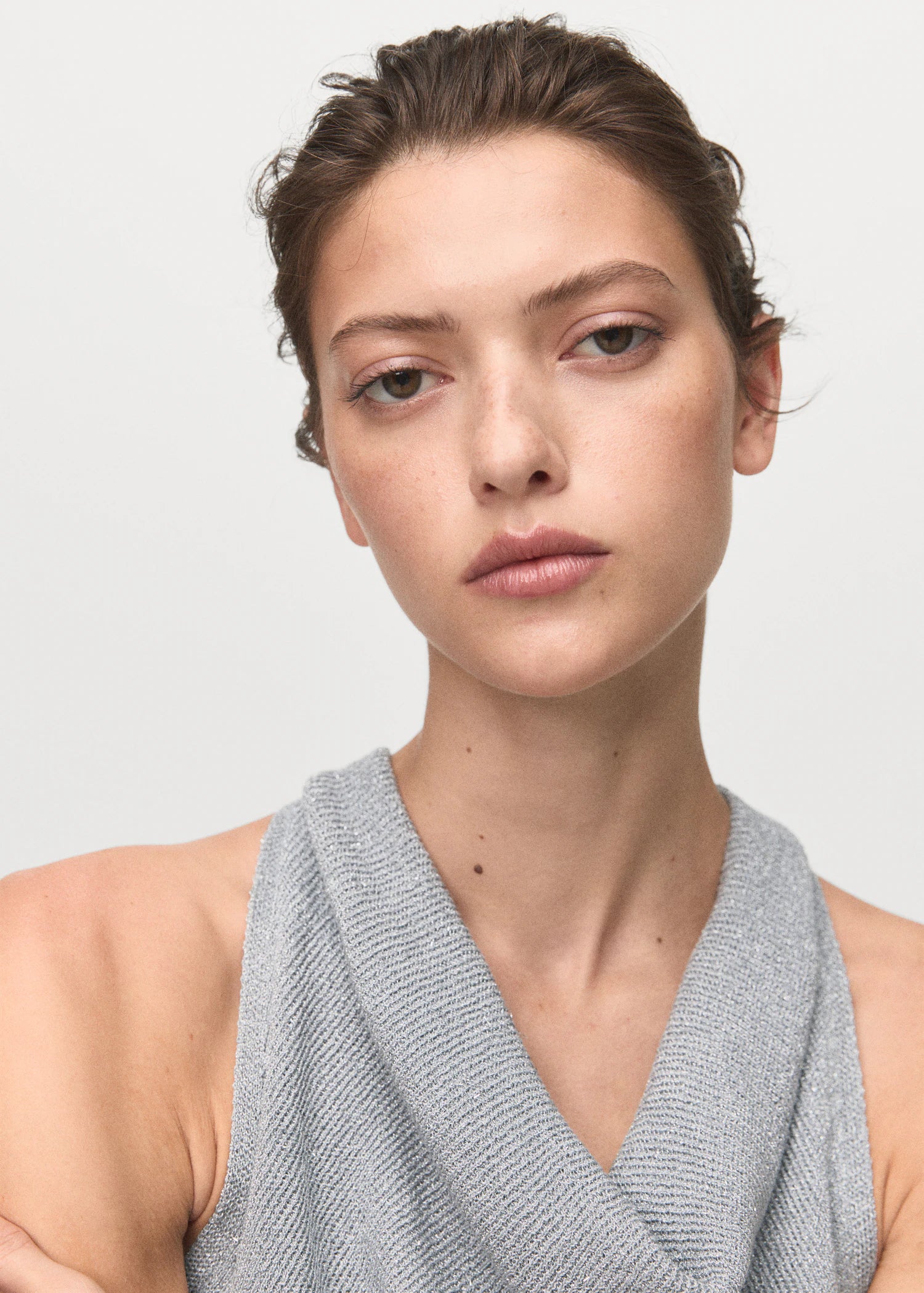 Lurex Knitted Top With Draped Neck