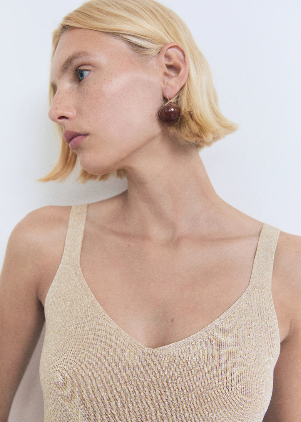 Lurex Knitted V Neck Top