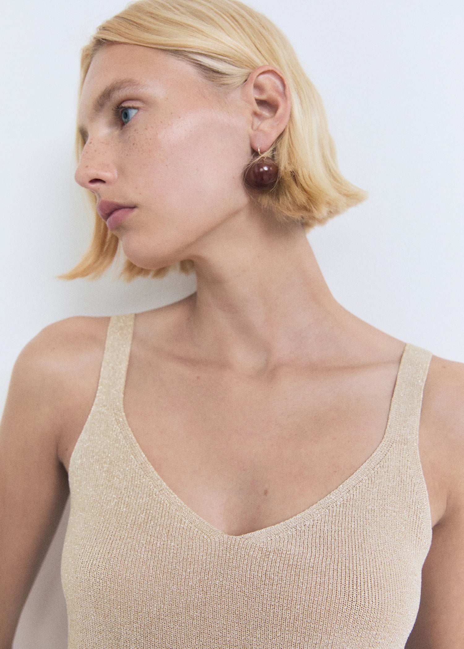 Lurex Knitted V Neck Top