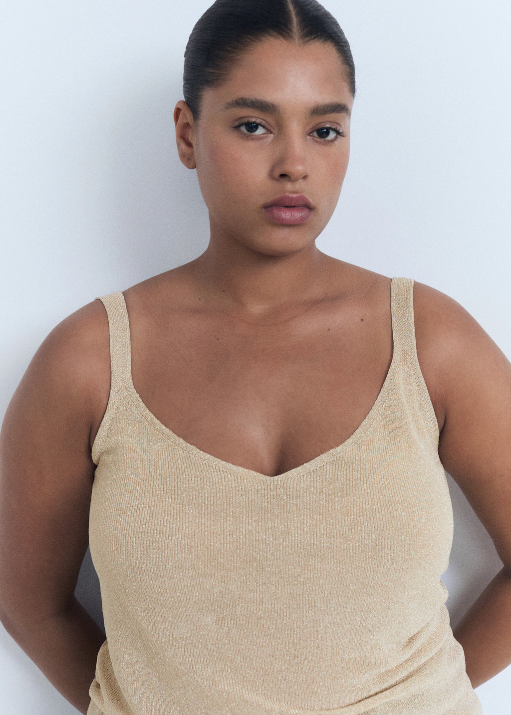 Lurex Knitted V Neck Top