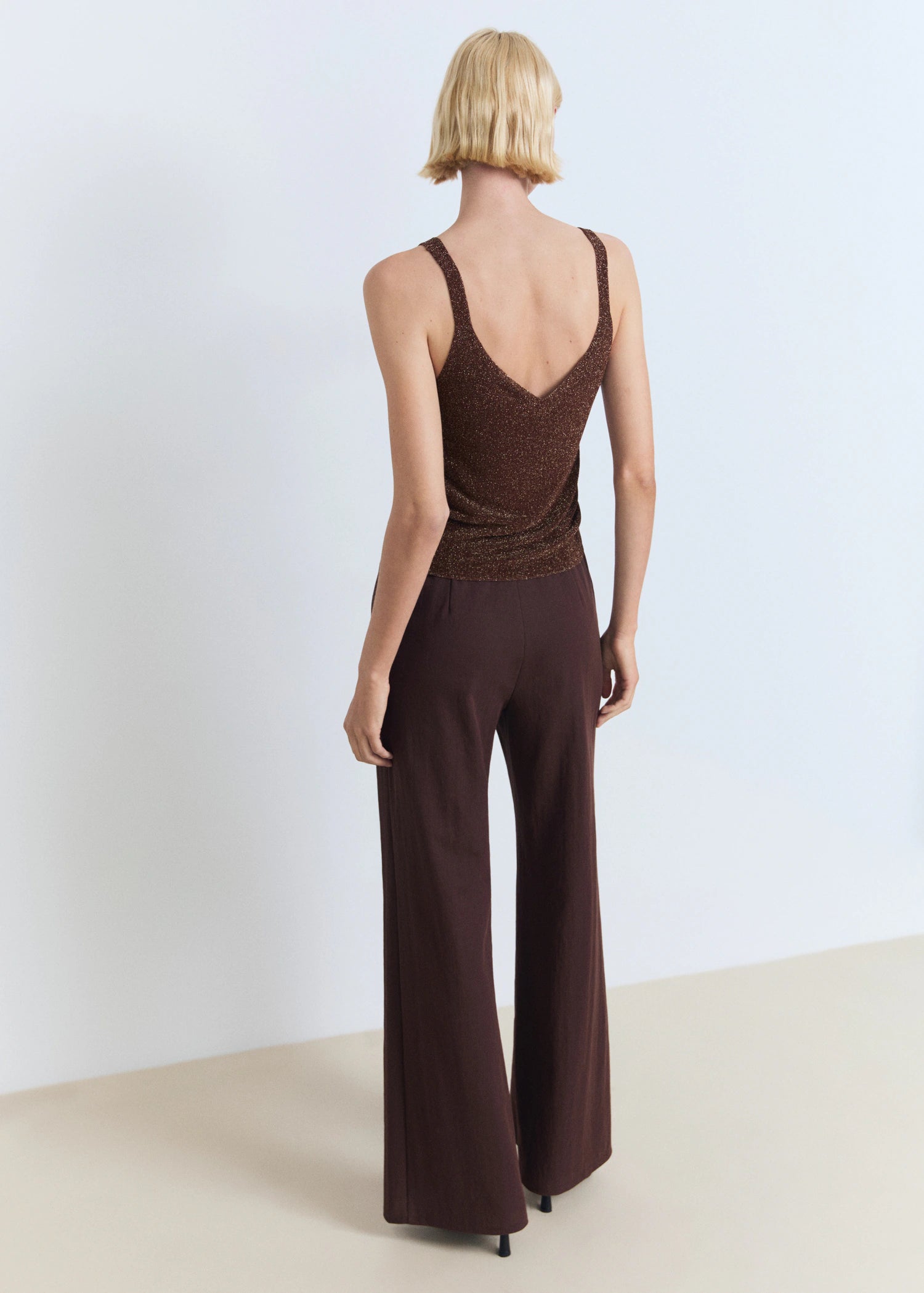 Lurex Knitted V Neck Top