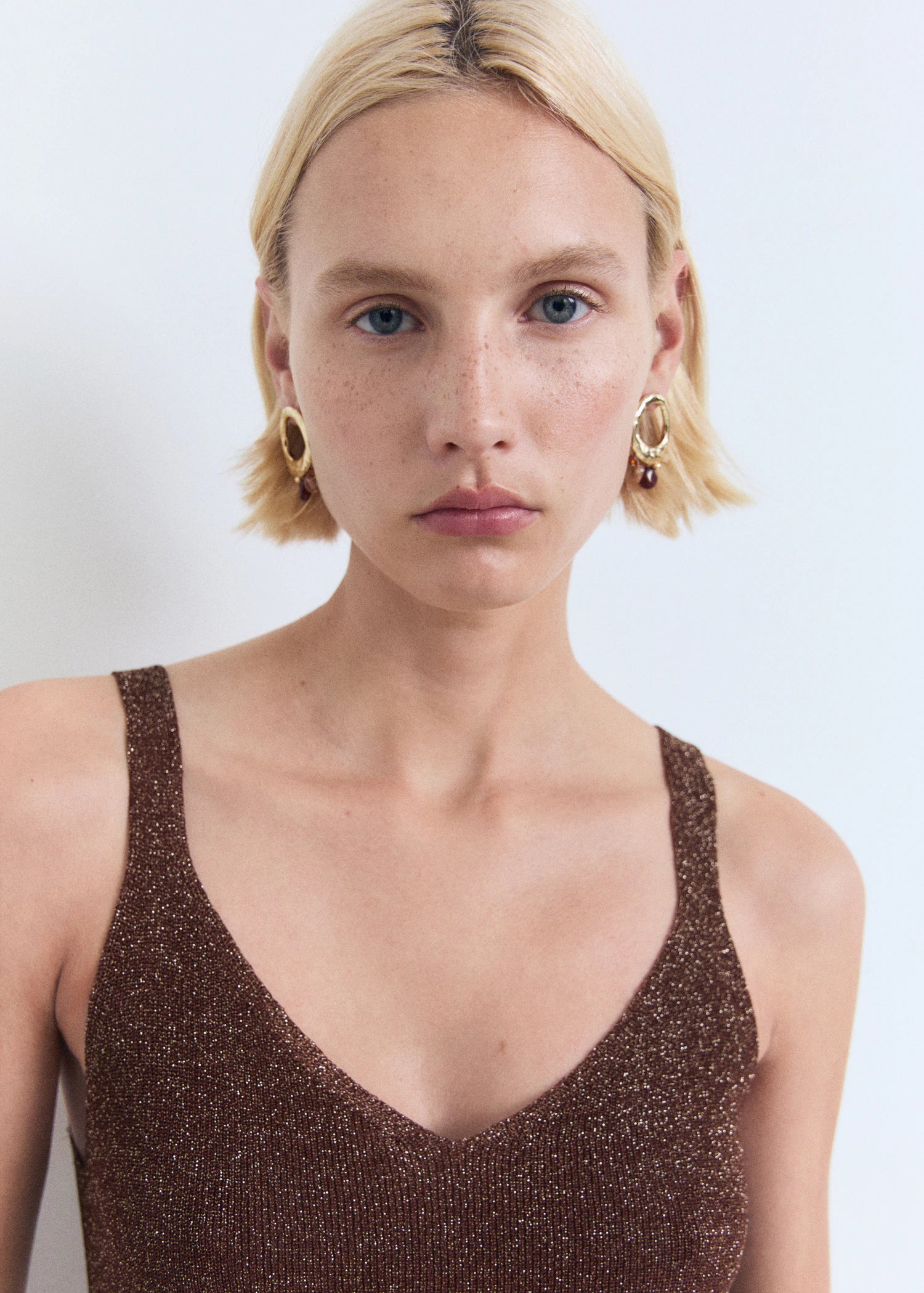 Lurex Knitted V Neck Top