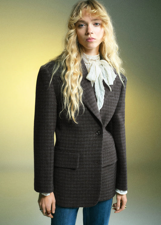 Micro Houndstooth Wool Blazer