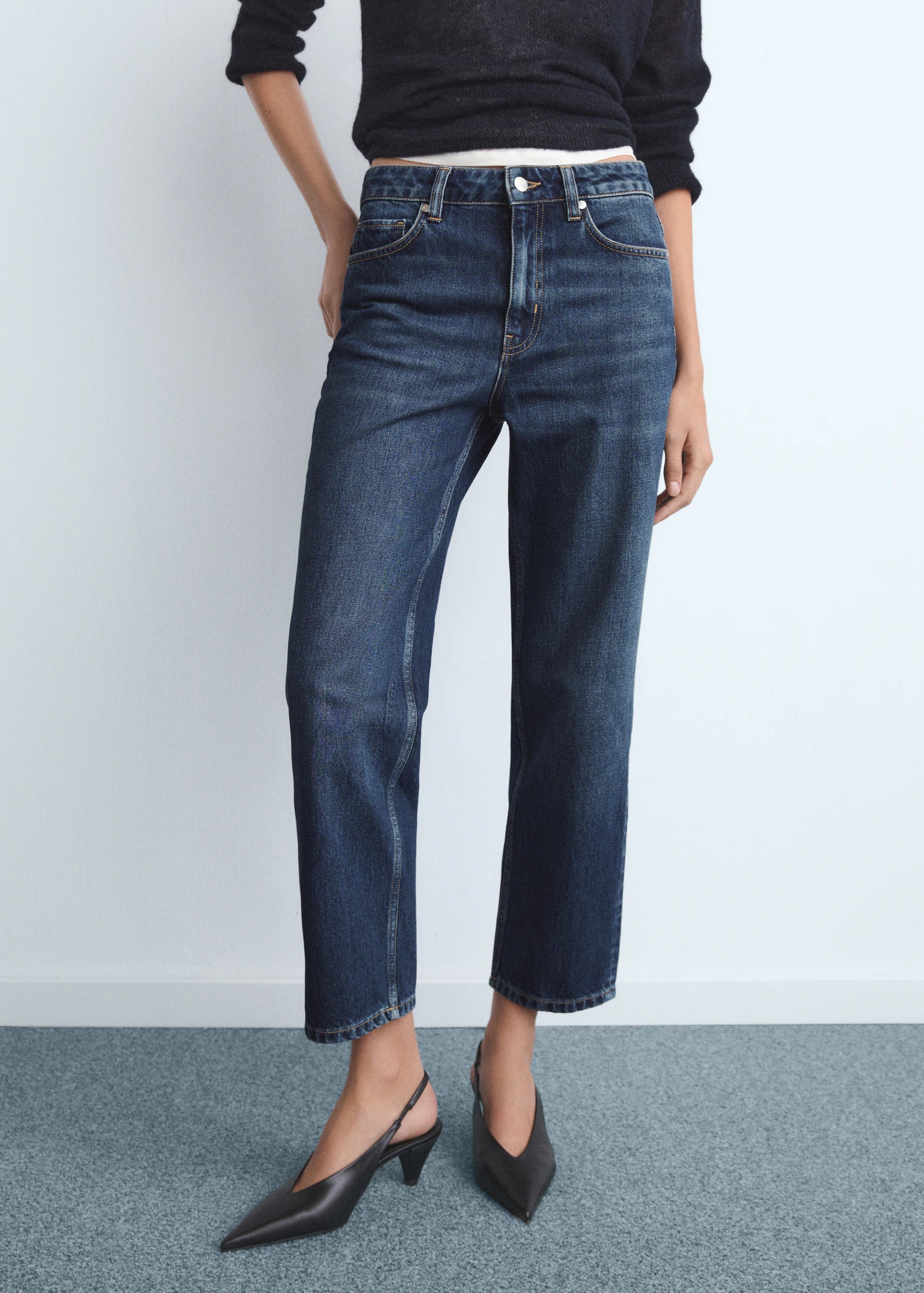 Mid Rise Straight Jeans