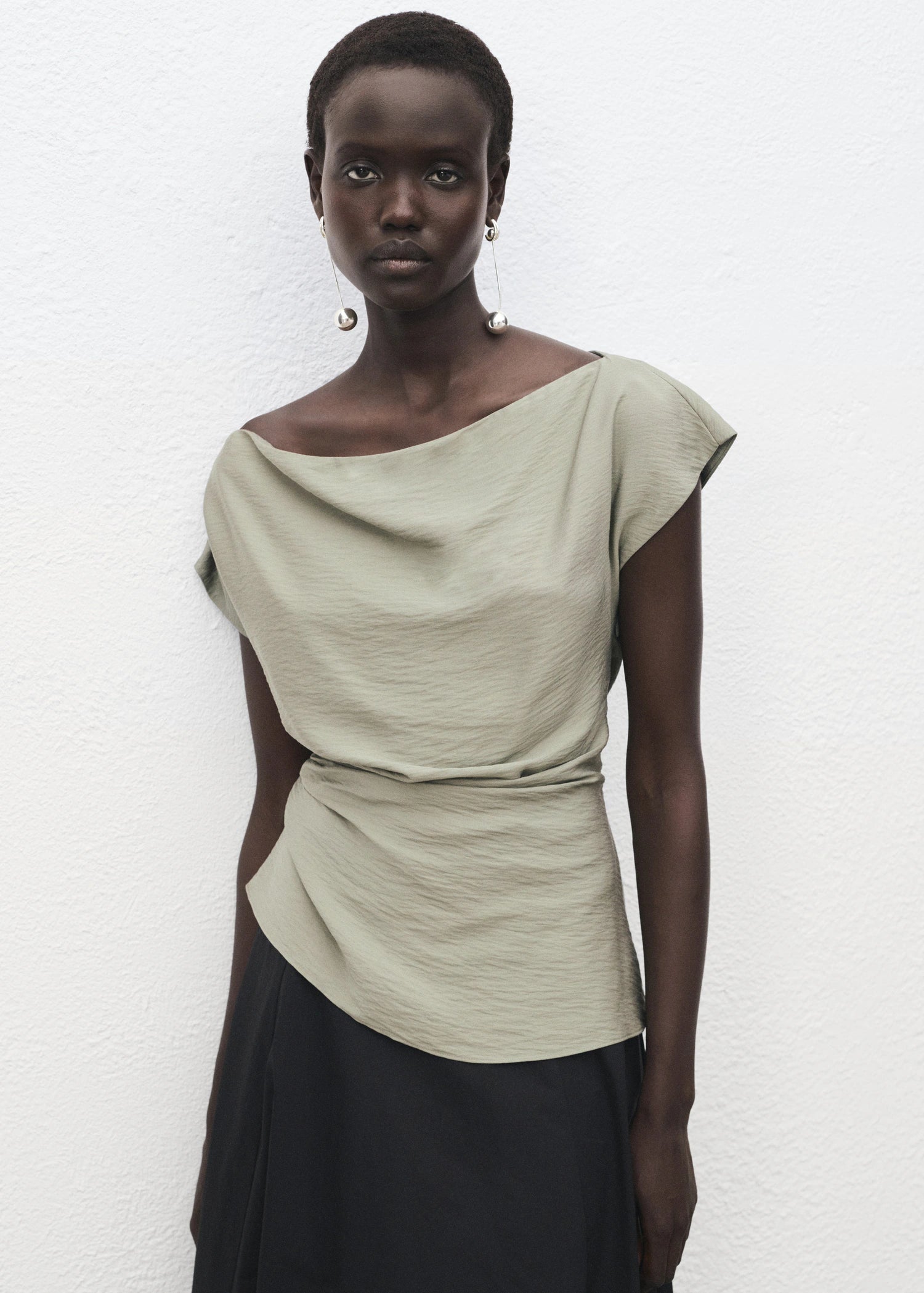 Modal Blouse With Asymmetrical Collar
