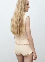 Openwork Knit Waistcoat With Ruffle