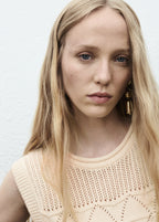 Openwork Knit Waistcoat With Ruffle