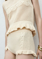 Openwork Knit Waistcoat With Ruffle
