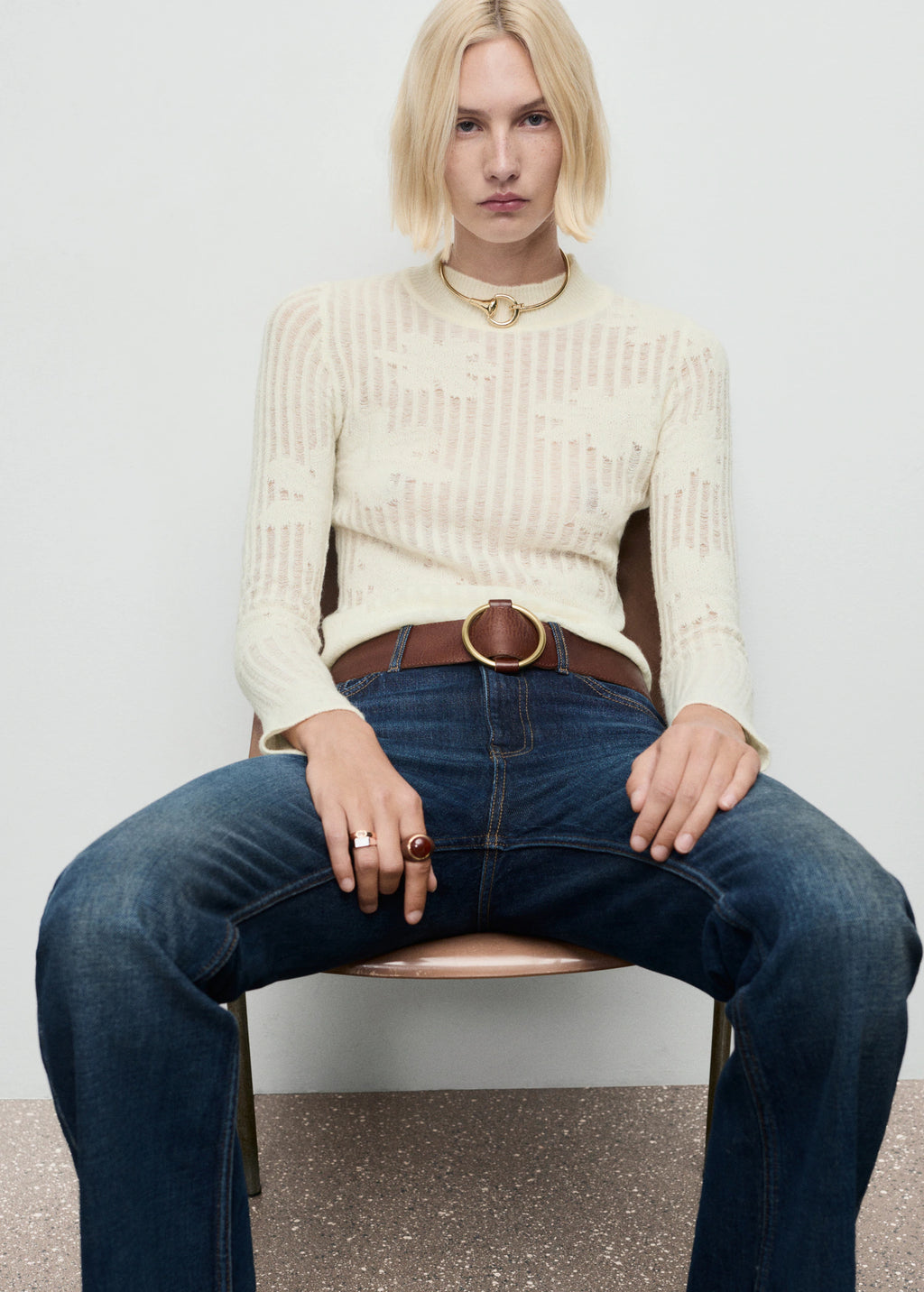 Openwork Knitted Floral Sweater