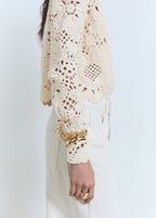 Openwork Knitted Jacket With Scalloped Hem