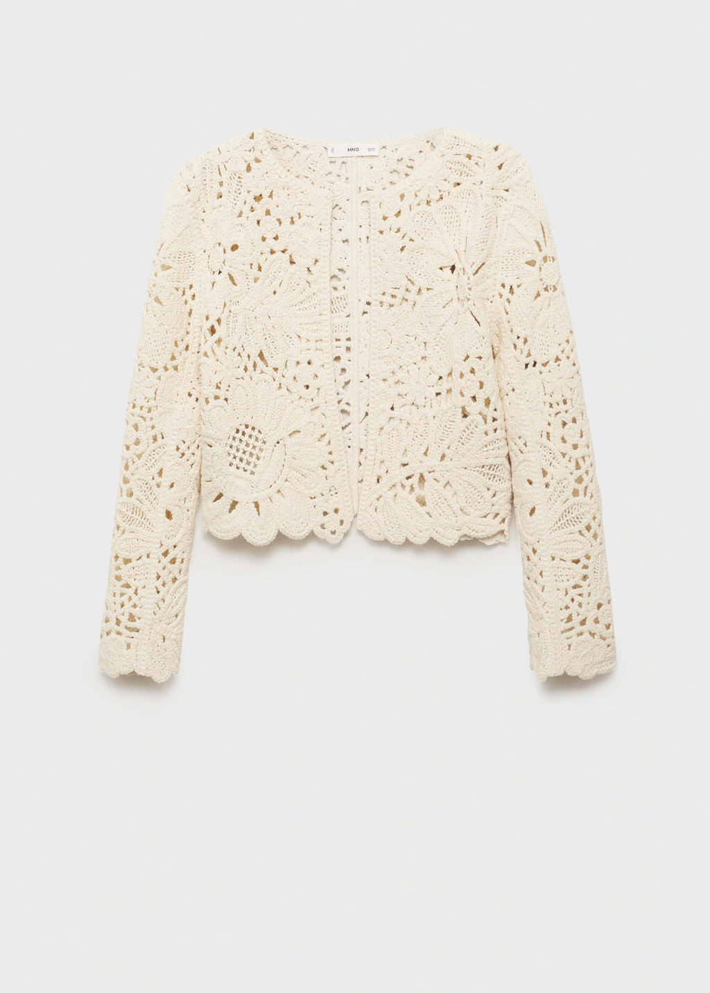 Openwork Knitted Jacket With Scalloped Hem