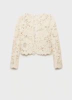 Openwork Knitted Jacket With Scalloped Hem