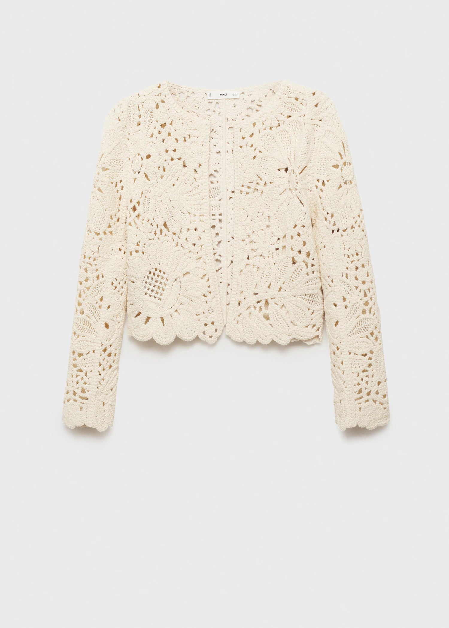 Openwork Knitted Jacket With Scalloped Hem