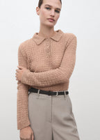Openwork Knitted Polo Neck Sweater