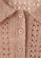 Openwork Knitted Polo Neck Sweater