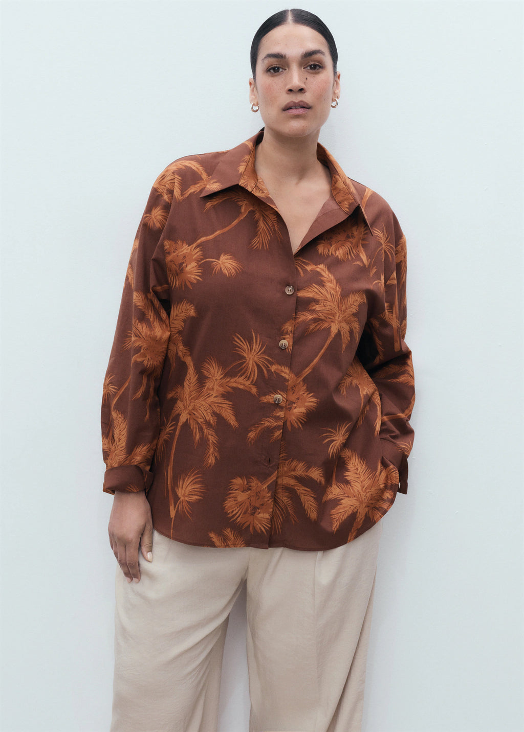 Palm Tree Print Cotton Shirt