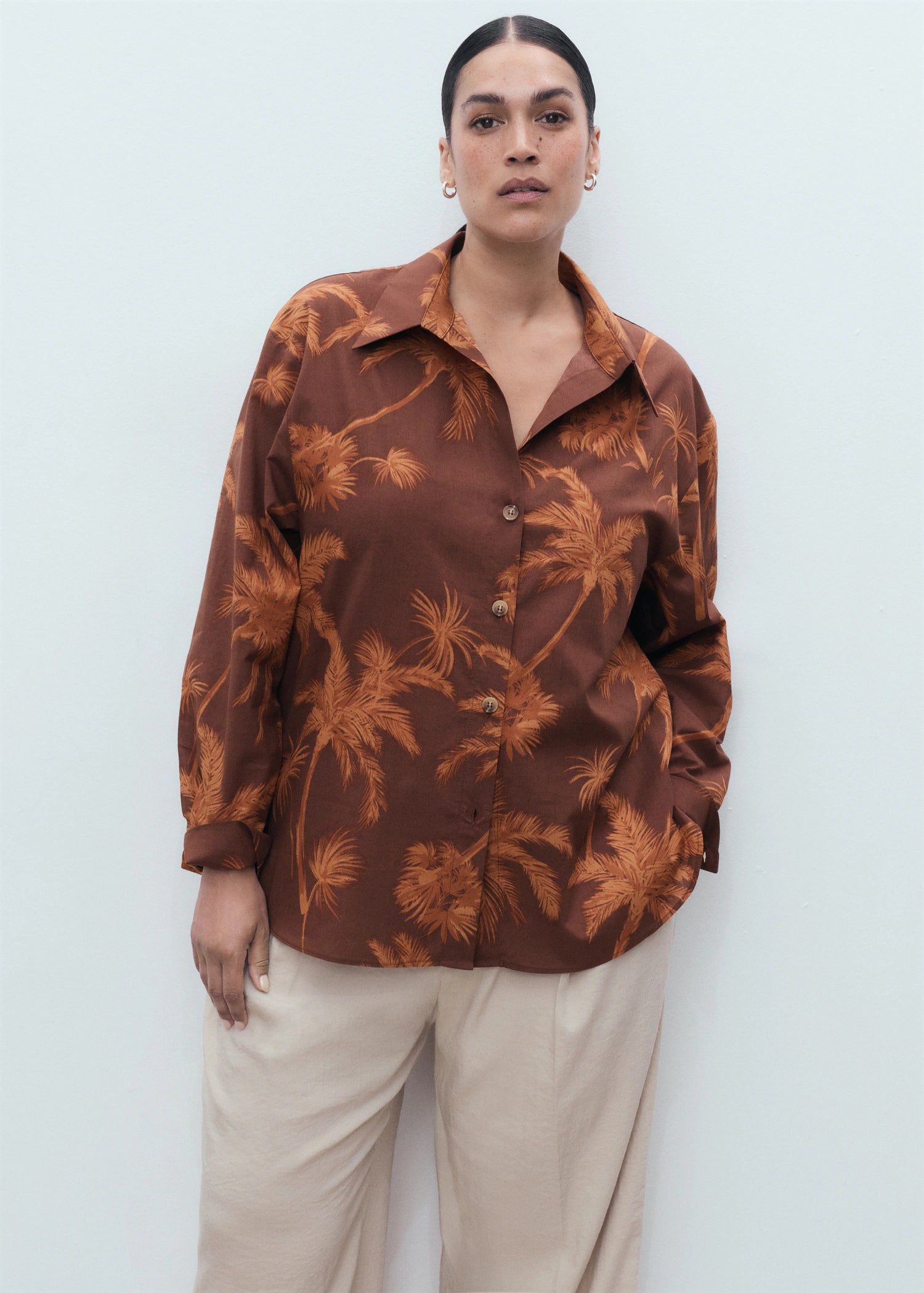 Palm Tree Print Cotton Shirt