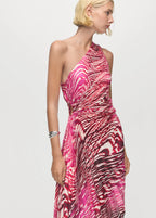 Pleated Asymmetrical Dress With Opening