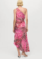 Pleated Asymmetrical Dress With Opening