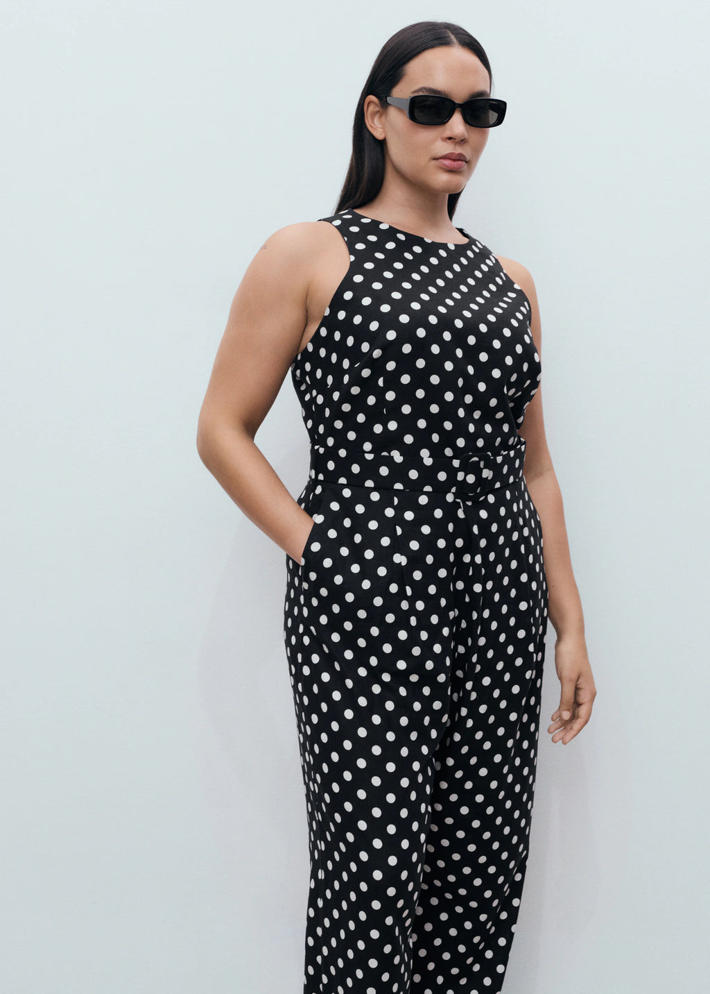 Polka Dot Belt Jumpsuit