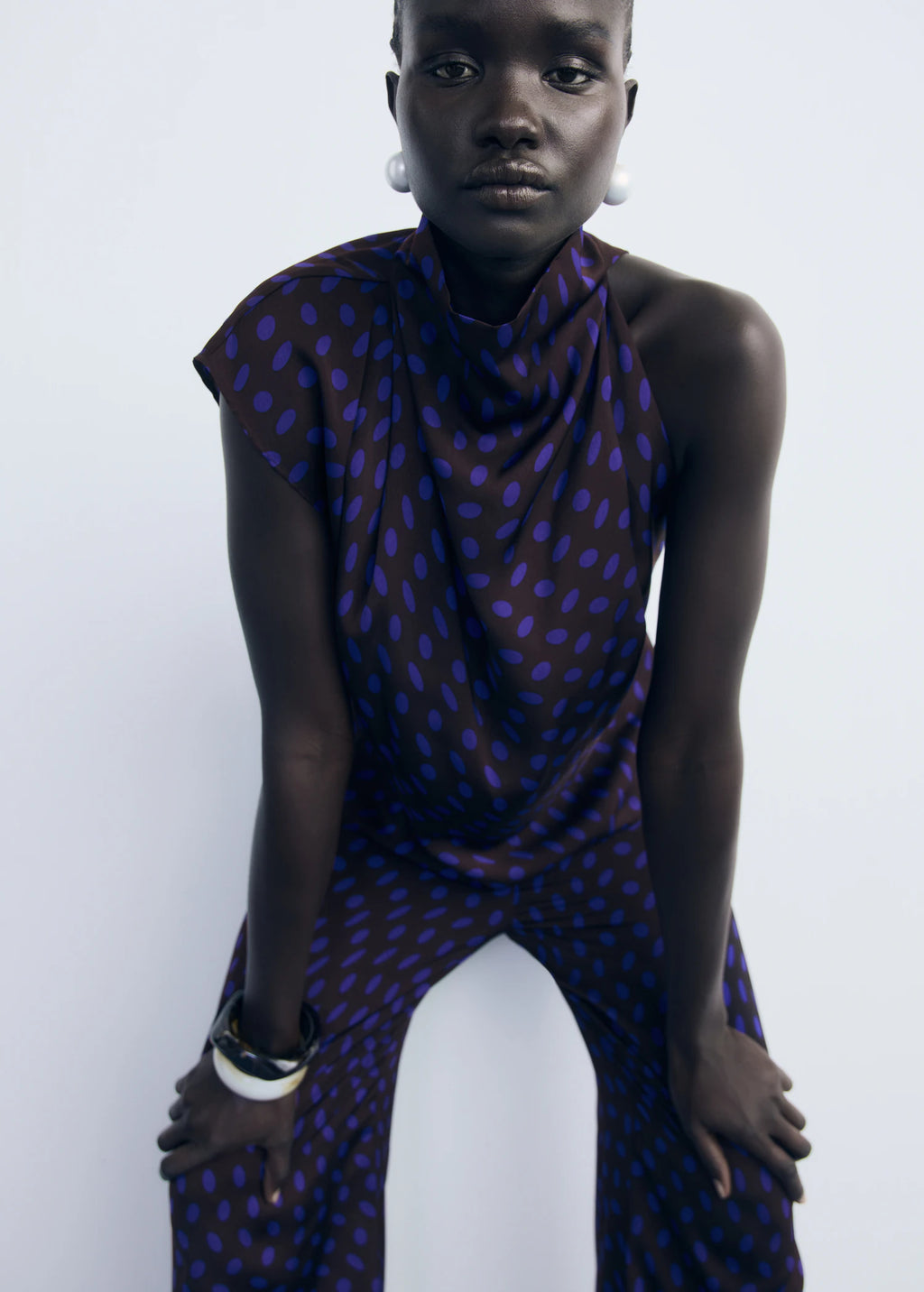 Polka Dot Blouse With Draped Collar