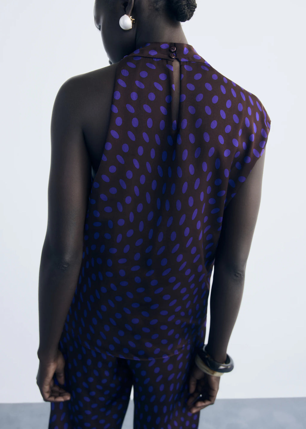 Polka Dot Blouse With Draped Collar