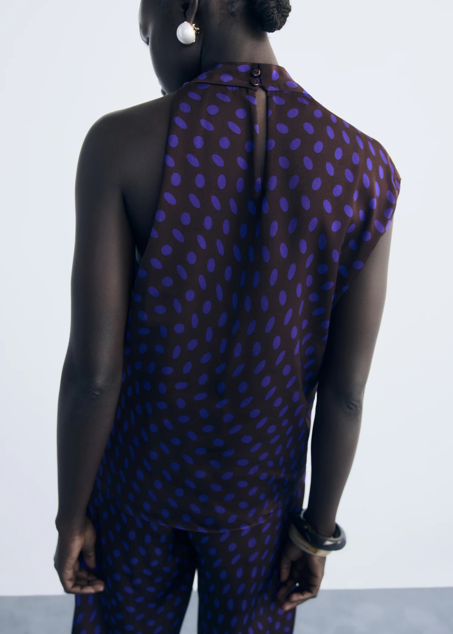 Polka Dot Blouse With Draped Collar