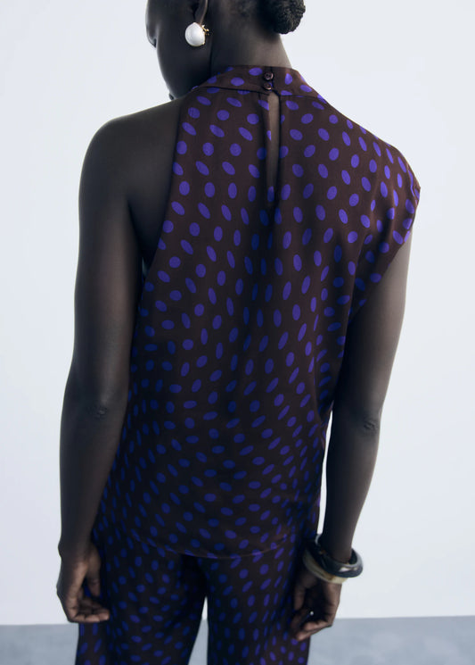 Polka Dot Blouse With Draped Collar
