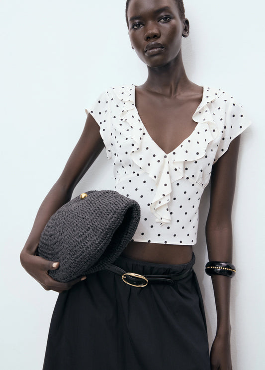 Polka Dot Blouse With Ruffles