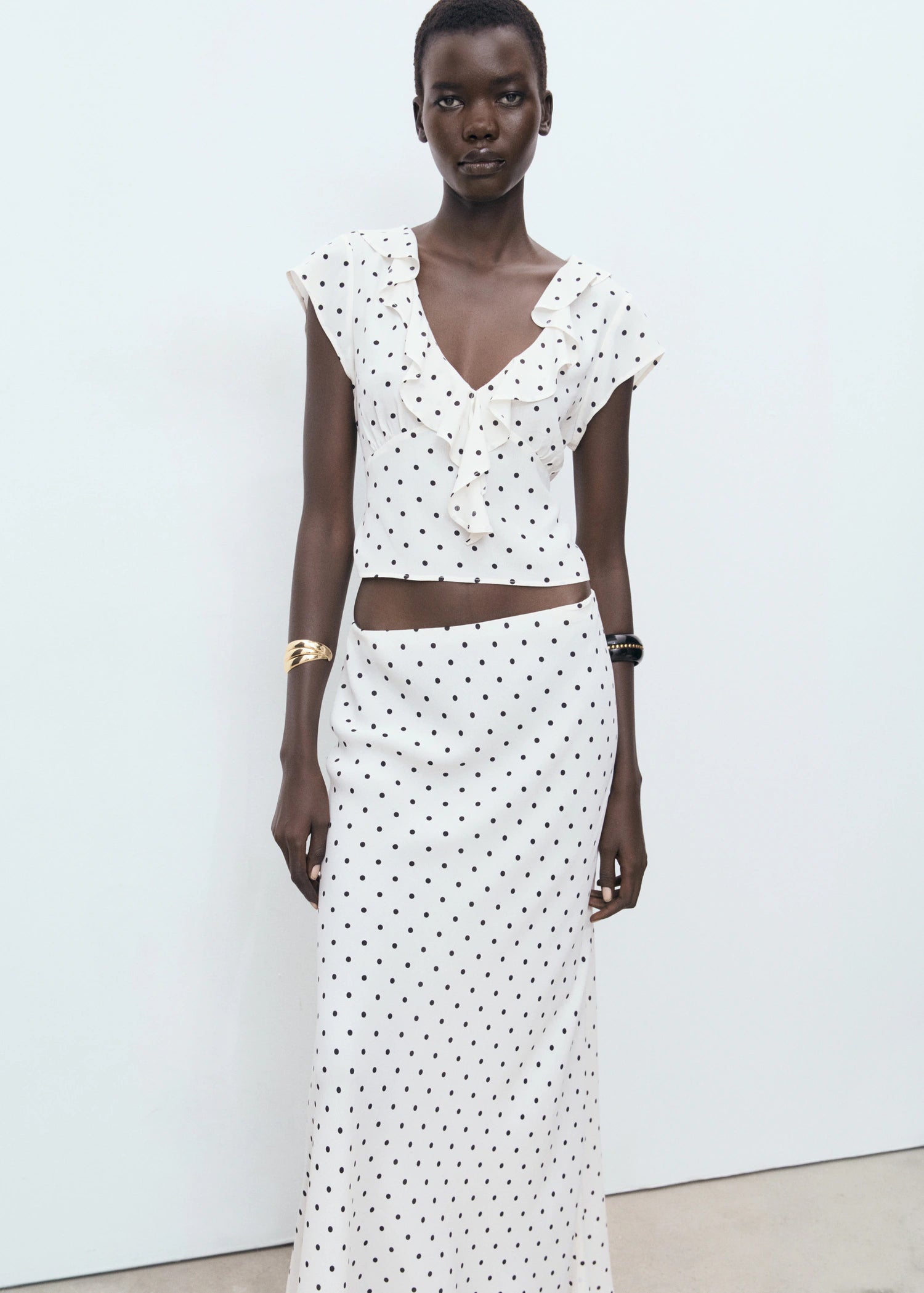 Polka Dot Blouse With Ruffles