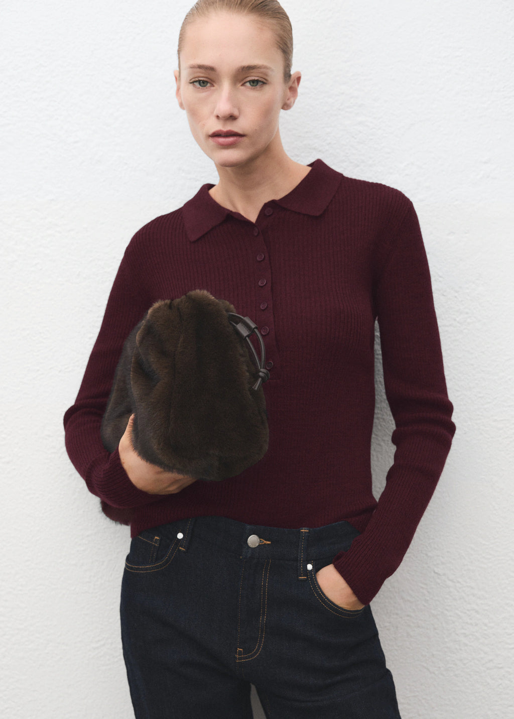 Polo Neck Ribbed Sweater
