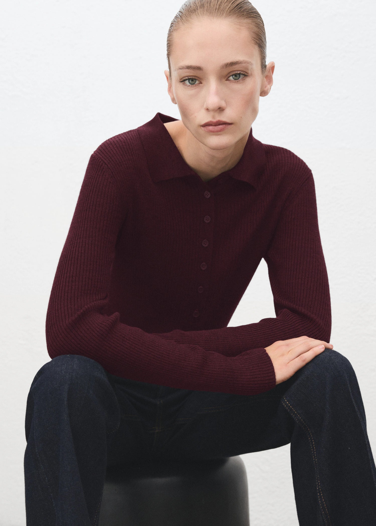 Polo Neck Ribbed Sweater