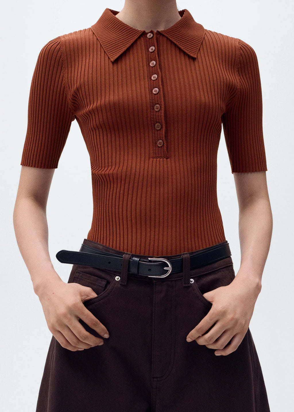 Polo Neck Ribbed Sweater