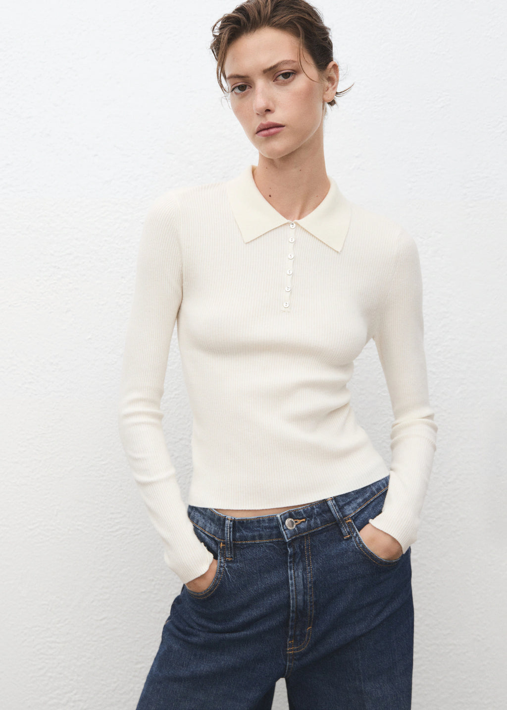 Polo Neck Ribbed Sweater
