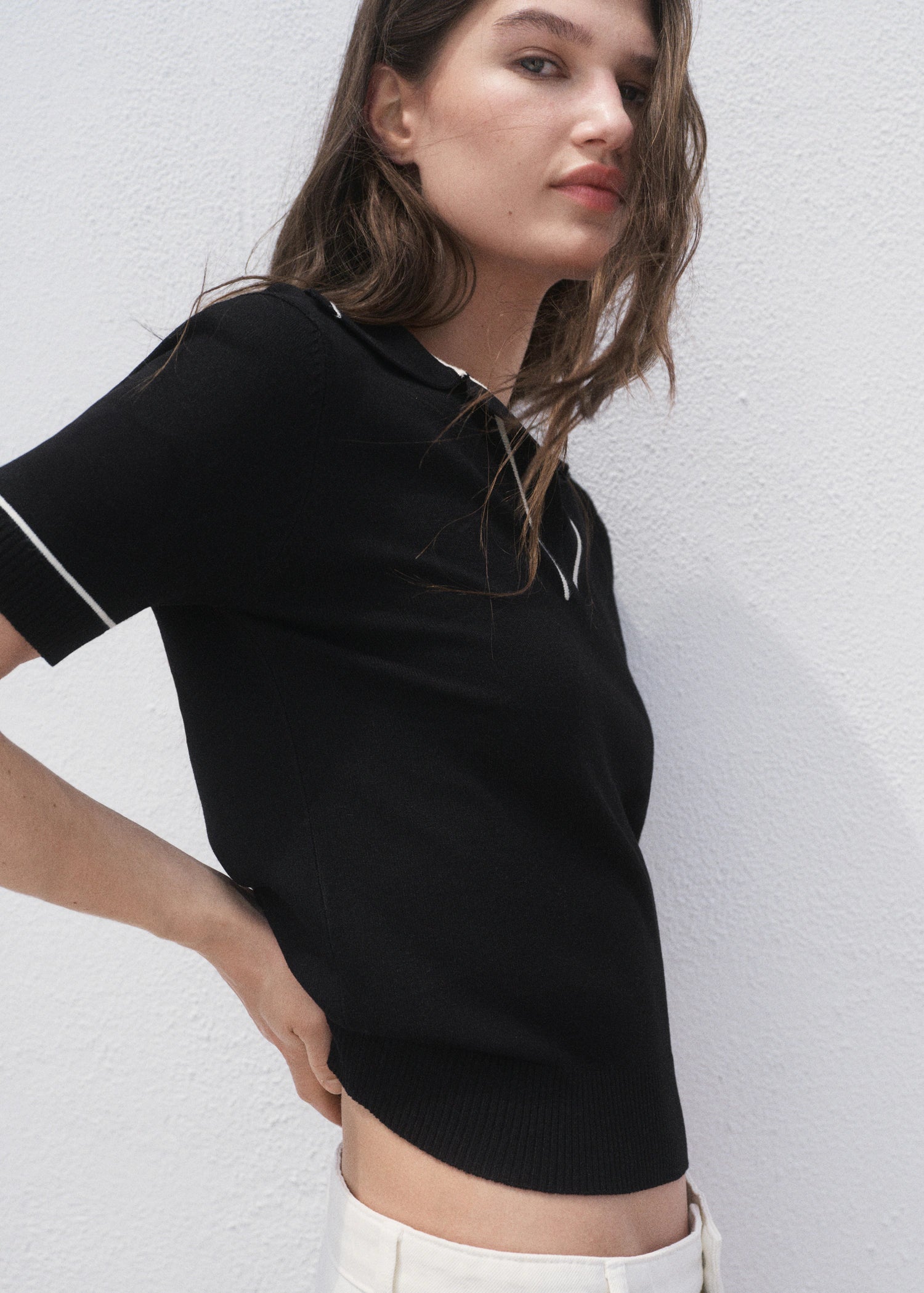 Polo Neck Sweater With Contrasting Trims