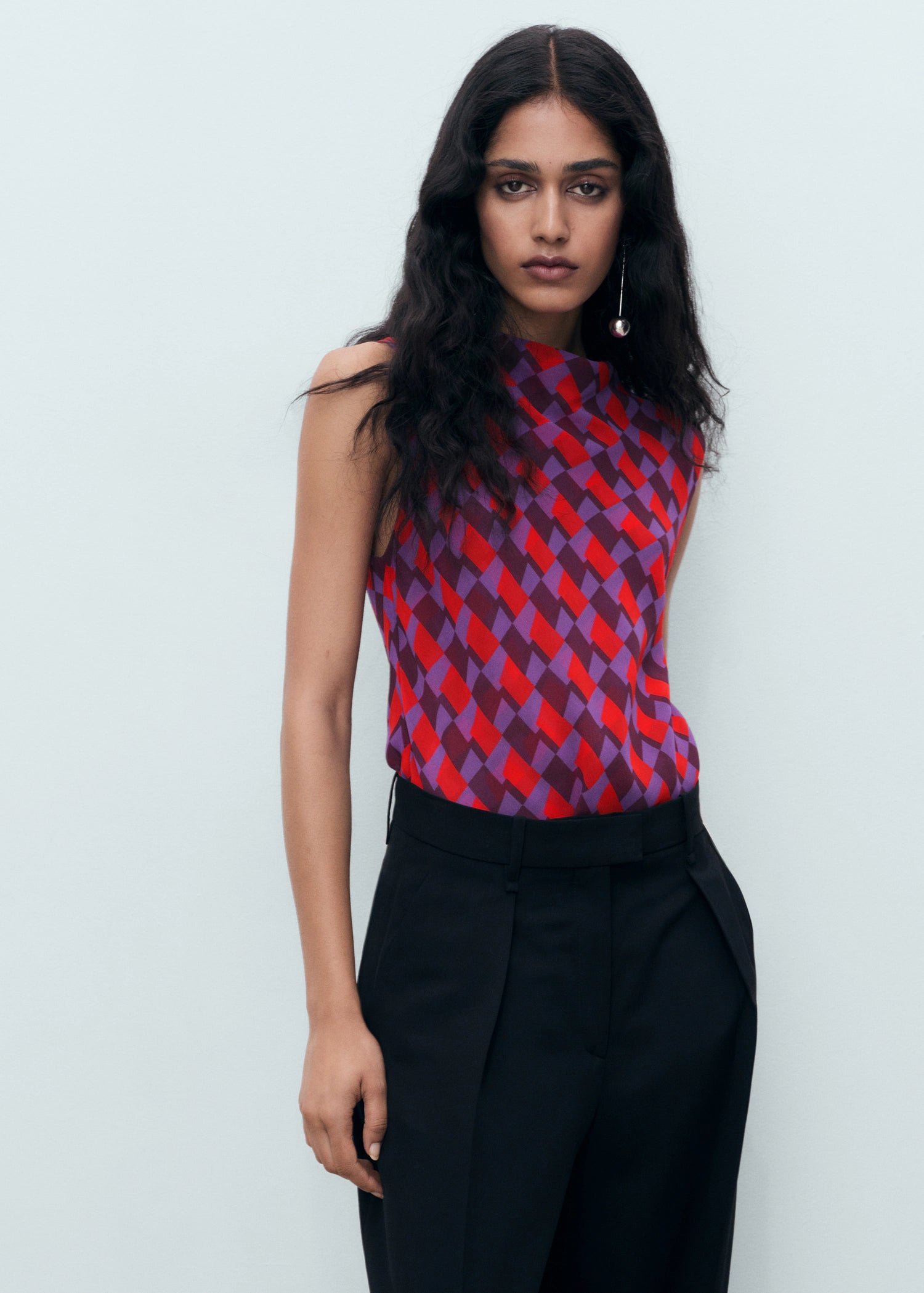 Printed Blouse With Draped Collar