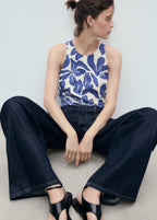 Printed Linen Blend Top