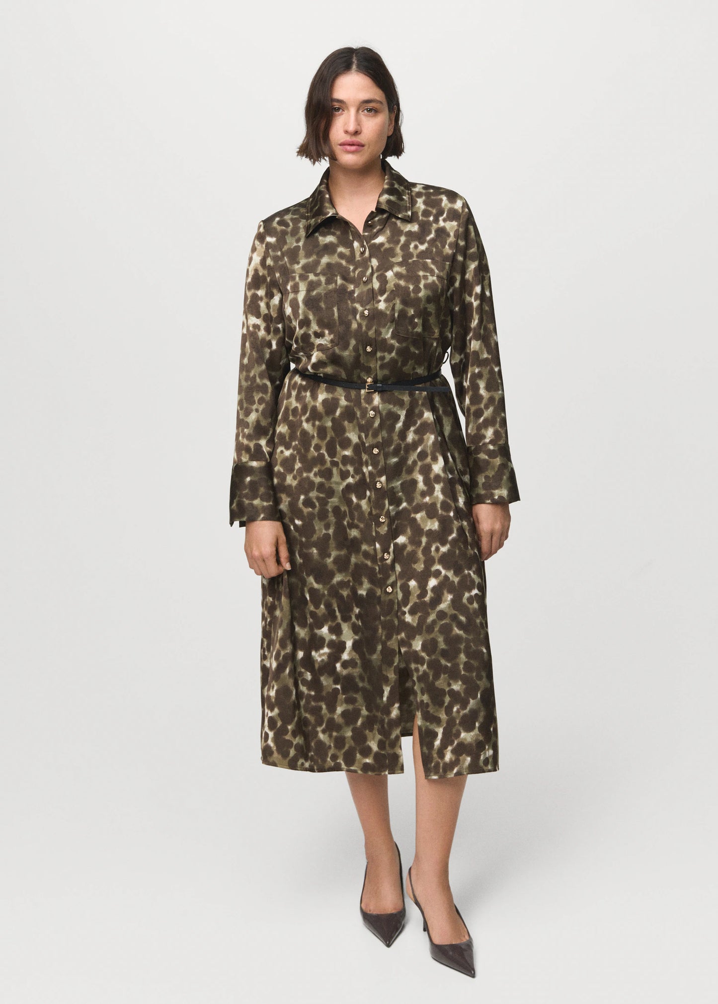 Printed Shirt Dress With Belt