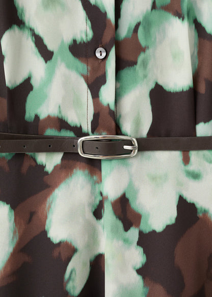 Printed Shirt Dress With Belt
