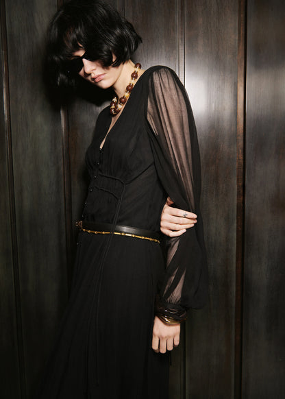 Puff Sleeved Chiffon Dress