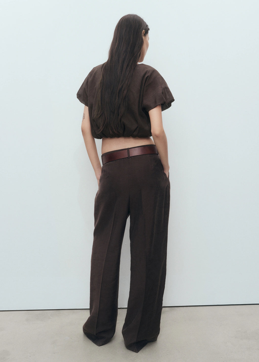 Ramie Cropped Balloon Blouse