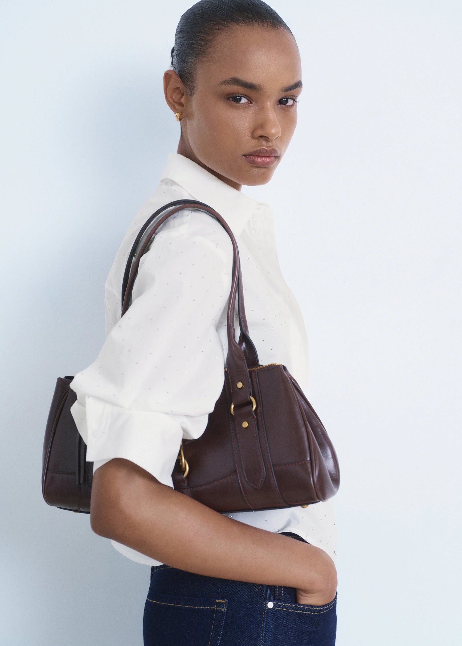 Rhinestone Cropped Shirt