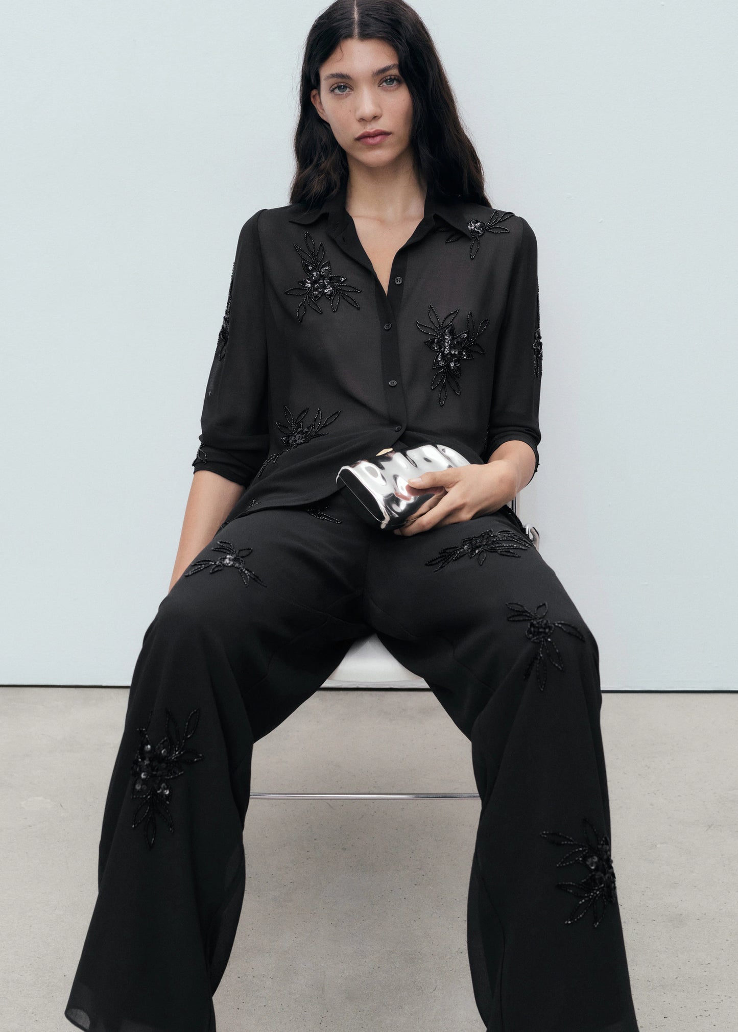 Rhinestone Embroidered Trousers